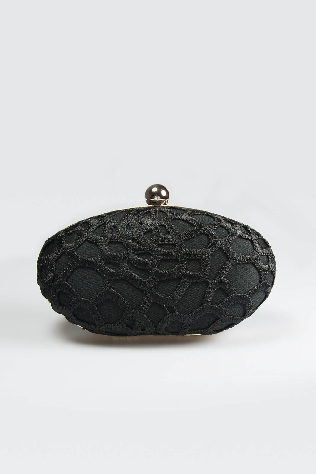 Guipure Lace Oval Clutch in Black