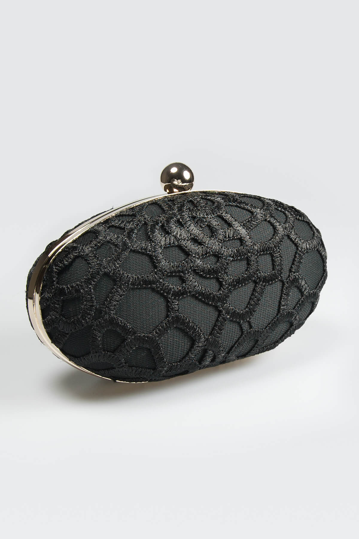 Guipure Lace Oval Clutch in Black