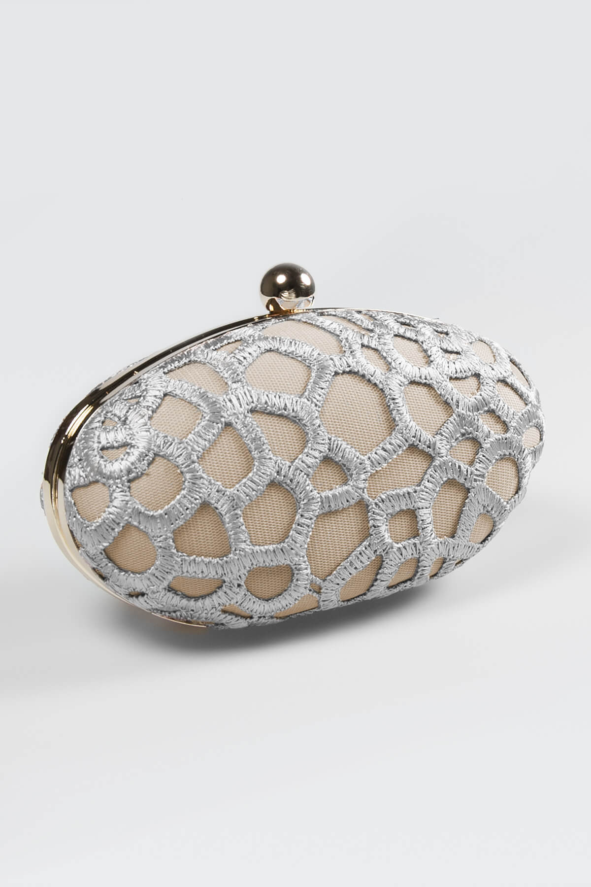 Guipure Lace Oval Clutch in Duchess Grey