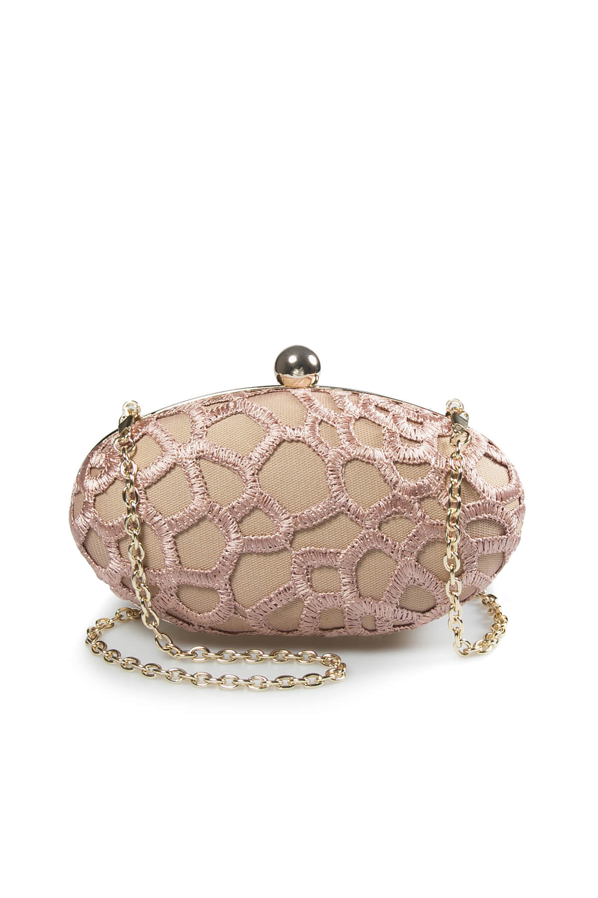 Guipure Lace Oval Clutch in Mauve