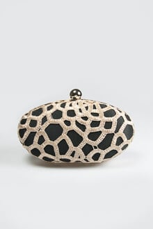 Guipure Lace Oval Clutch in Rose Taupe