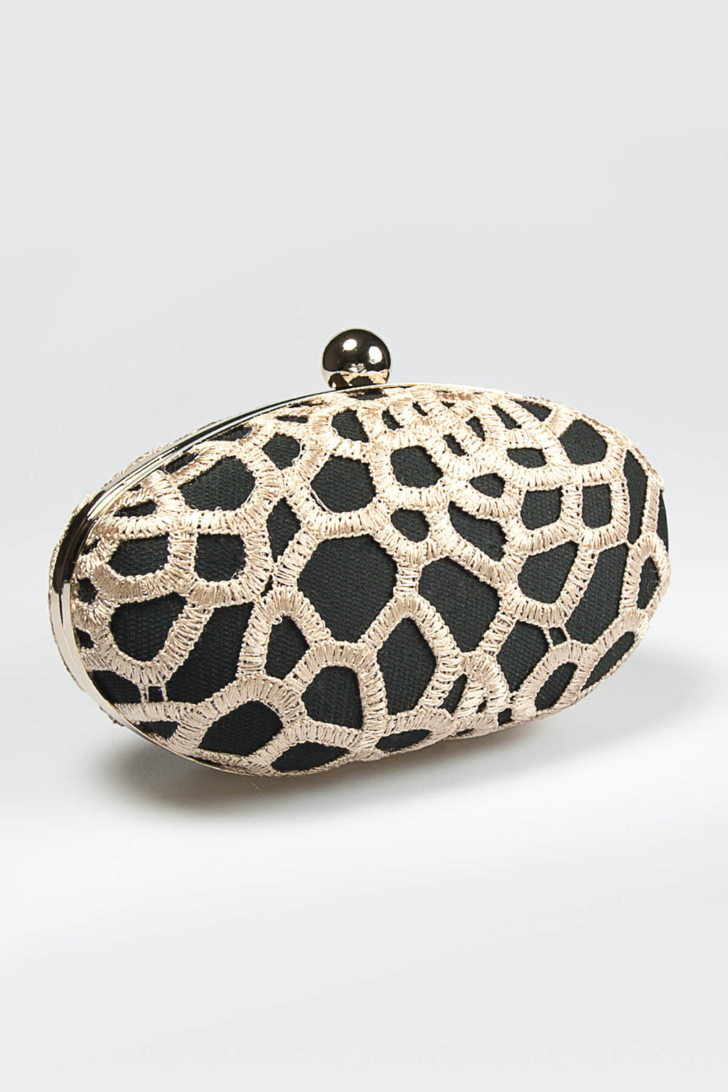 Guipure Lace Oval Clutch in Rose Taupe