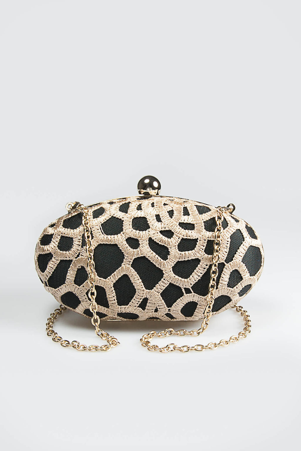 Guipure Lace Oval Clutch in Rose Taupe