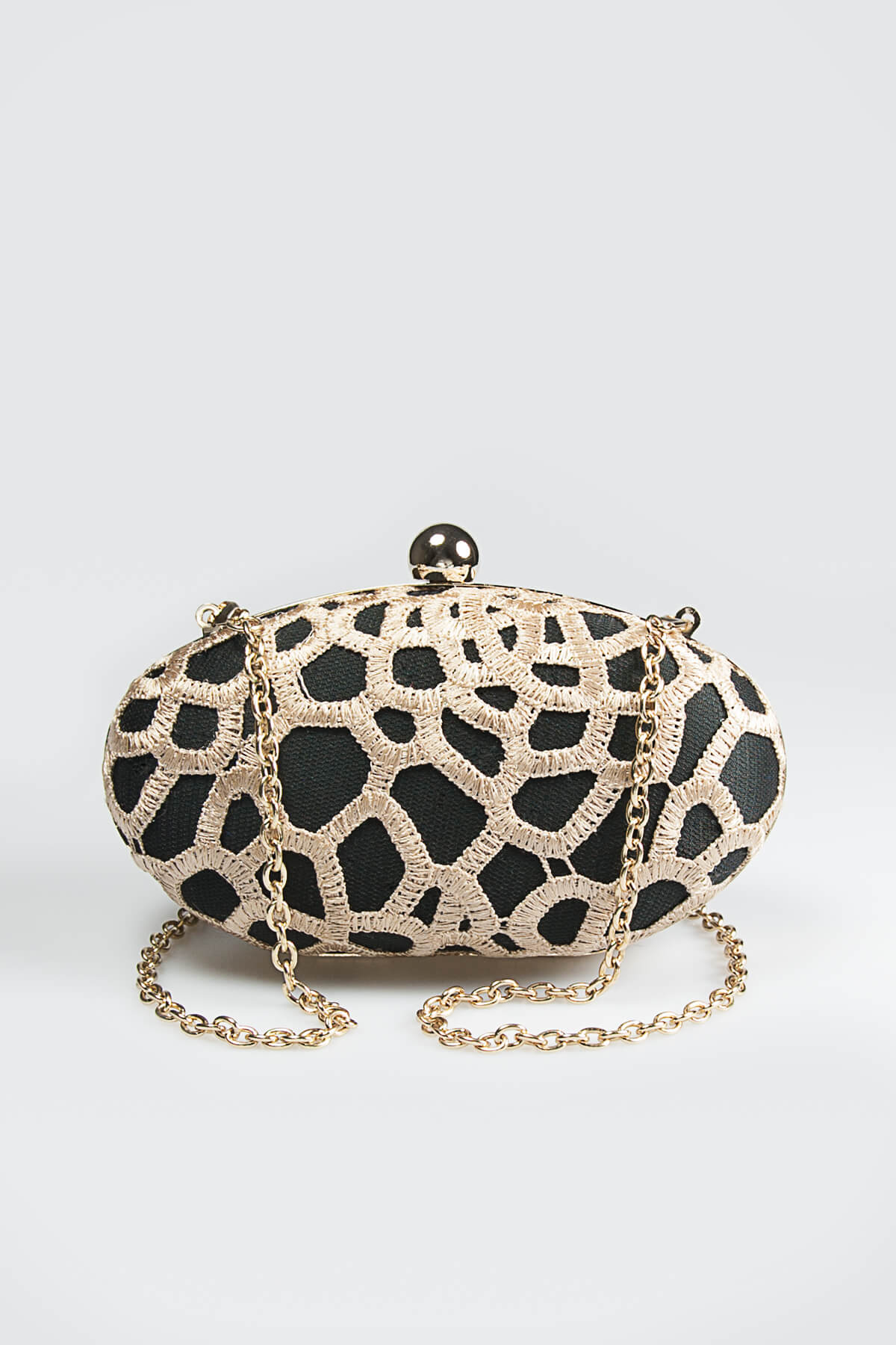Guipure Lace Oval Clutch in Rose Taupe
