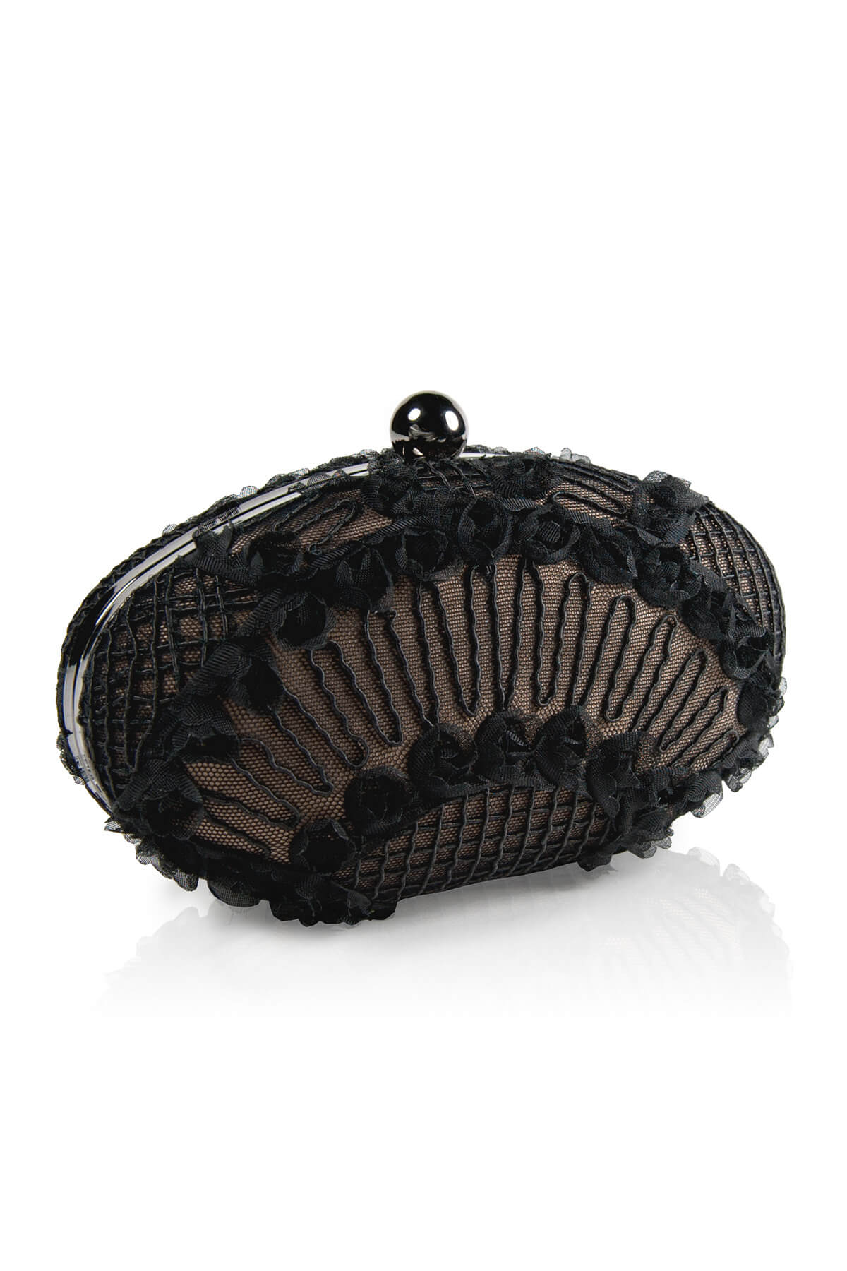 Rosette Scallop and Corded Tulle Oval Clutch