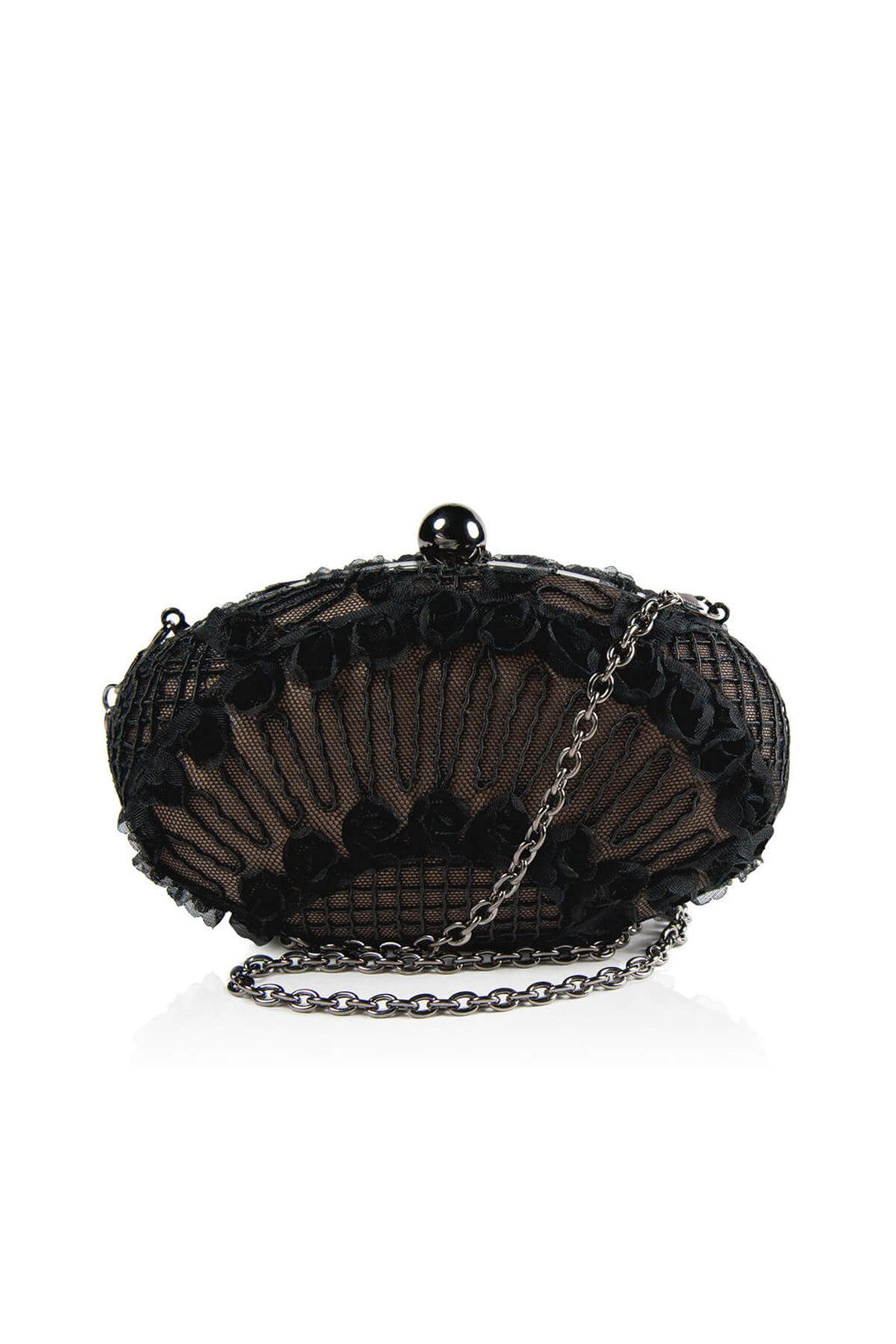 Rosette Scallop and Corded Tulle Oval Clutch