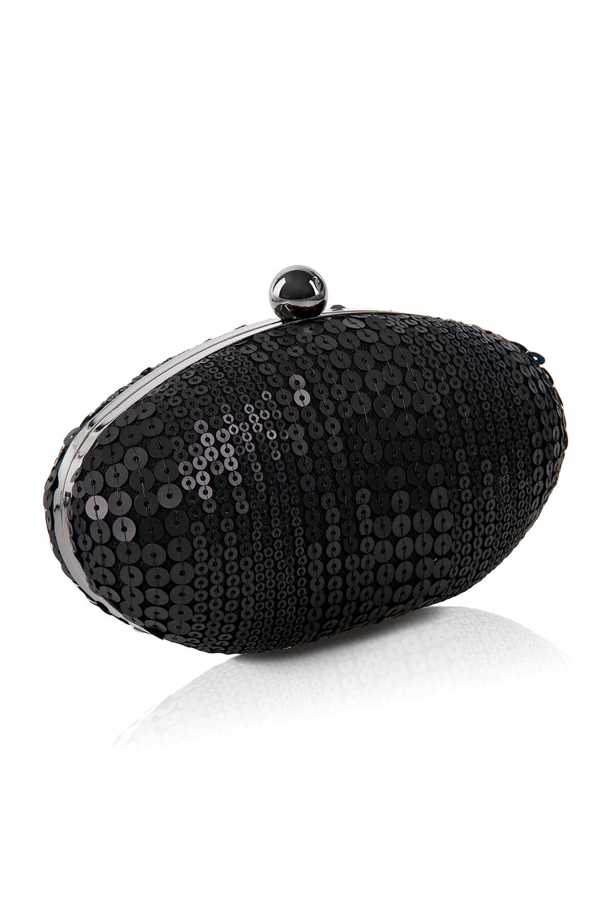 Sequin Embroidered Tulle Oval Clutch