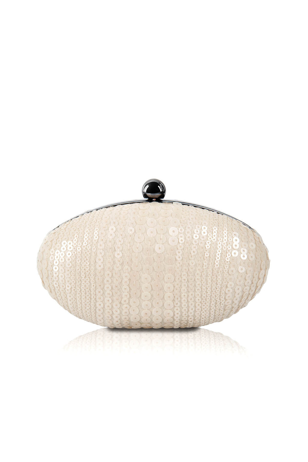 Sequin Embroidered Tulle Oval Clutch