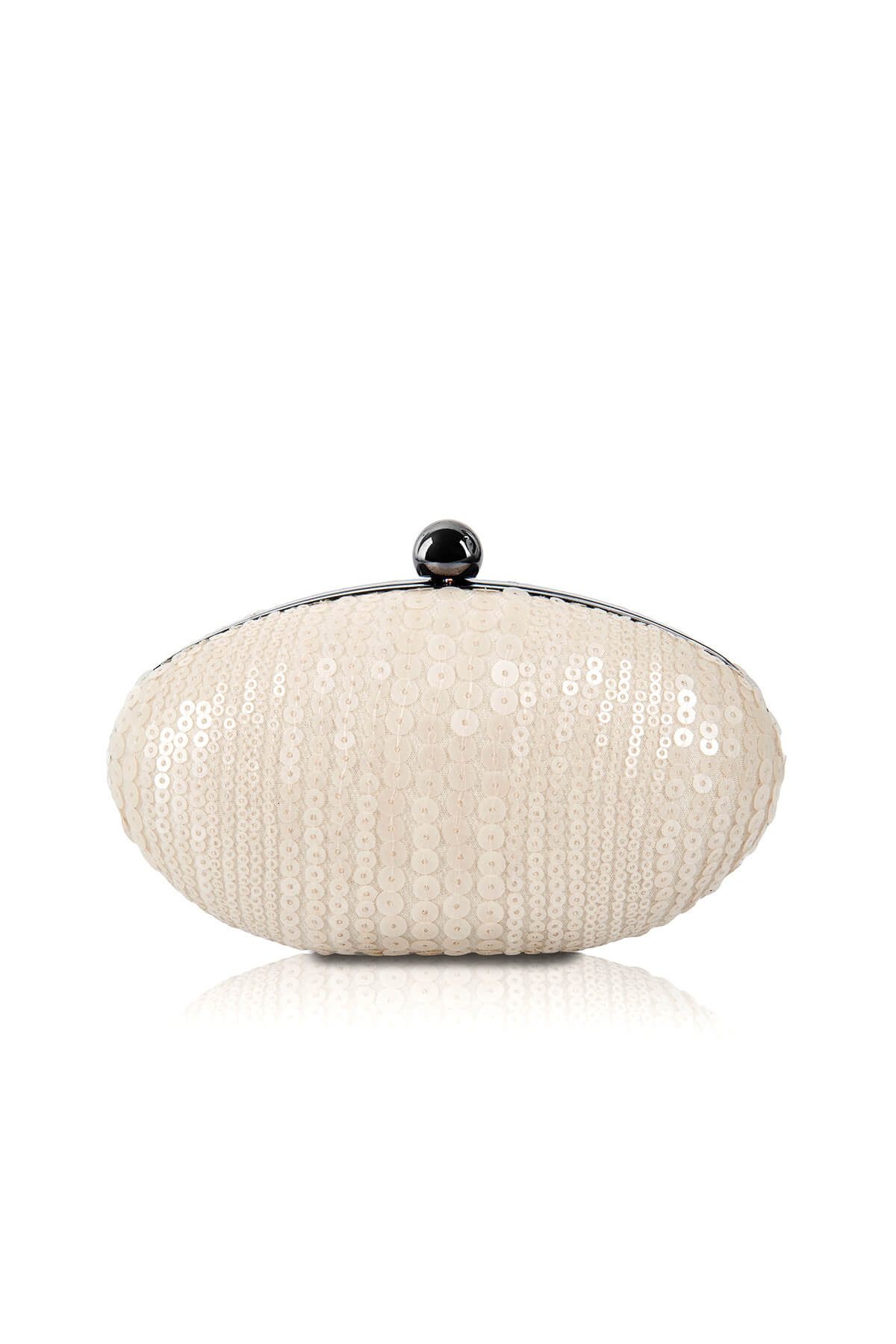 Sequin Embroidered Tulle Oval Clutch