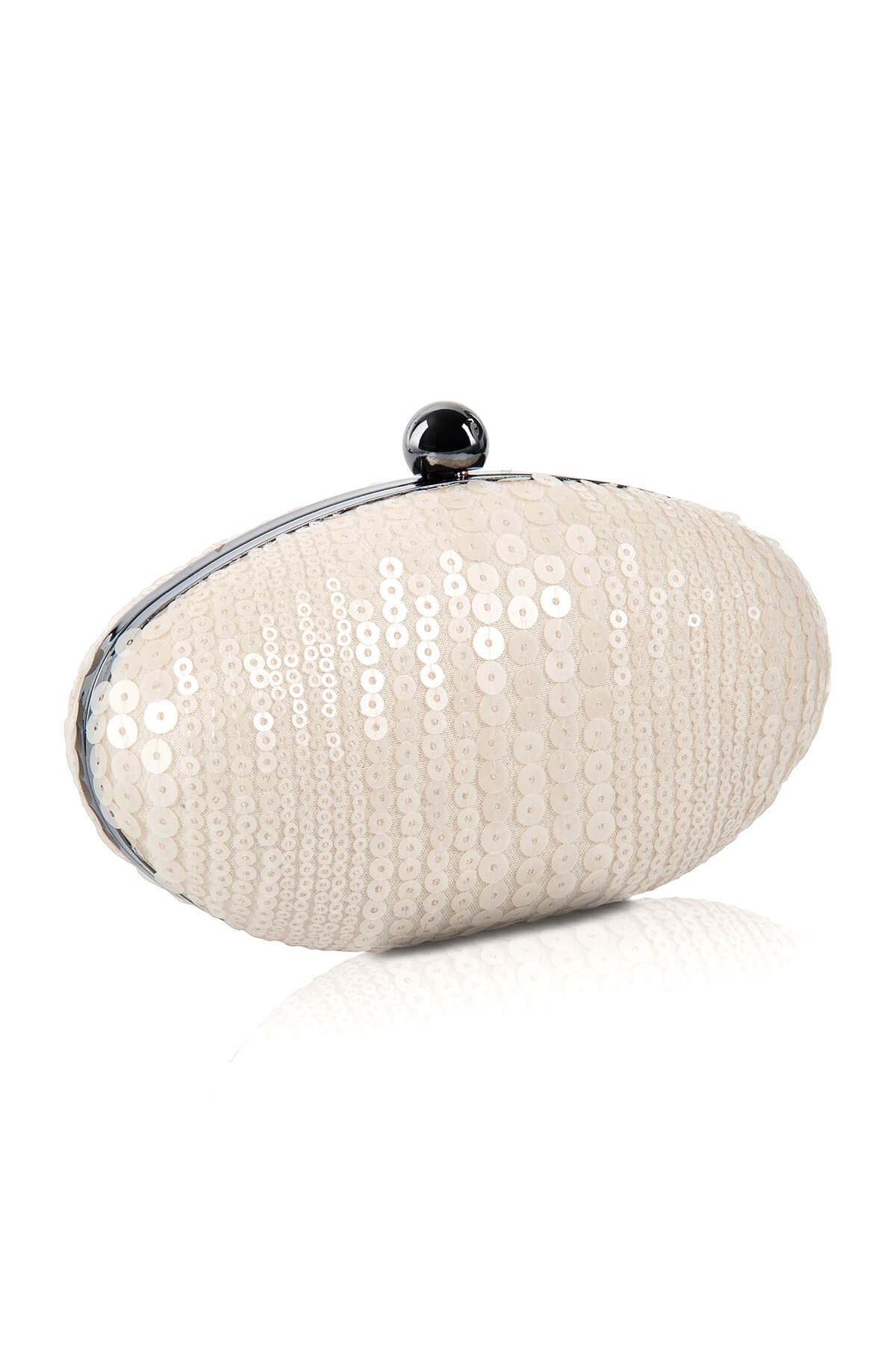 Sequin Embroidered Tulle Oval Clutch