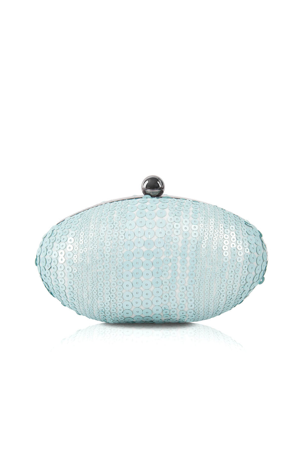 Sequin Embroidered Tulle Oval Clutch