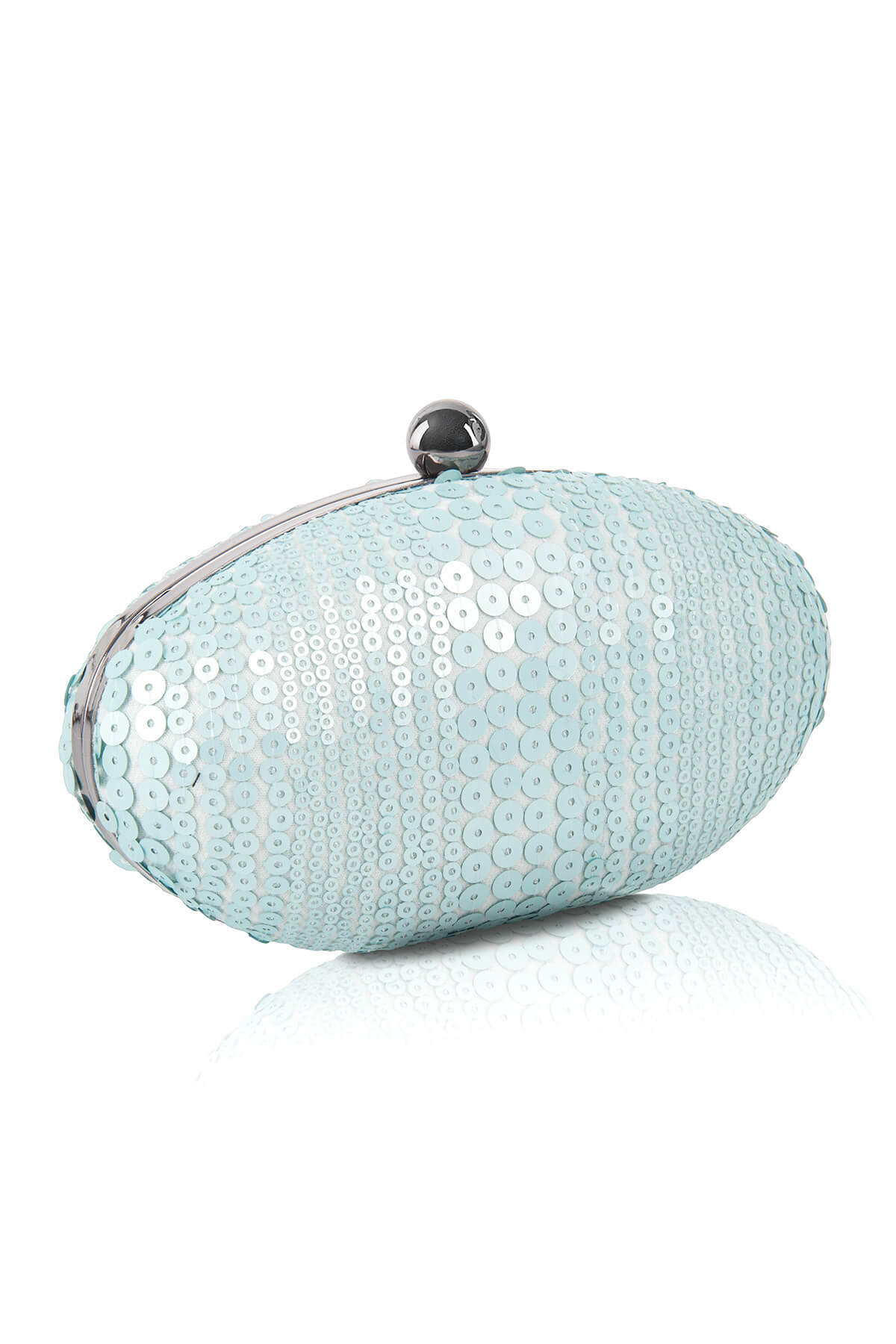 Sequin Embroidered Tulle Oval Clutch