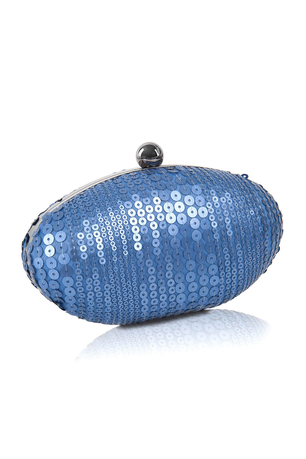 Sequin Embroidered Tulle Oval Clutch