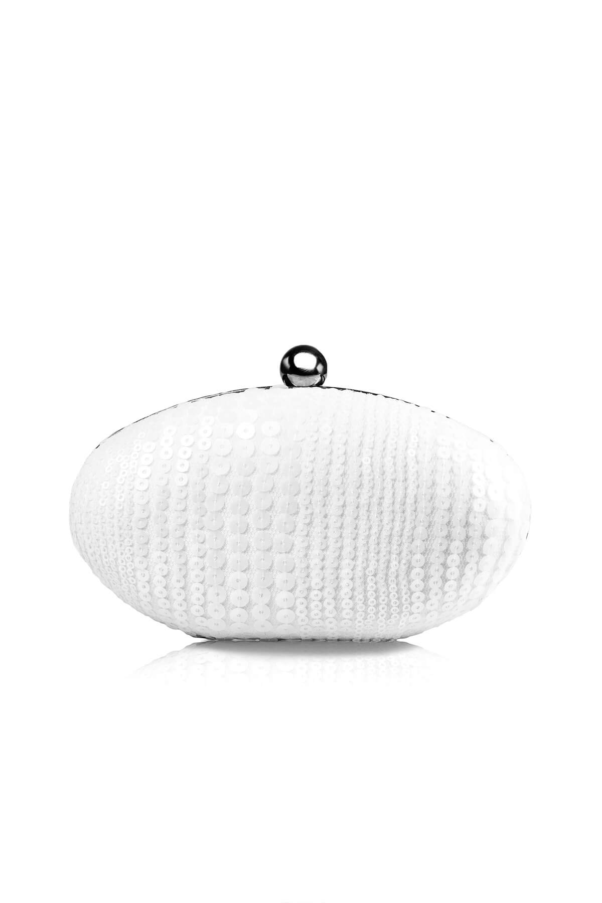 Sequin Embroidered Tulle Oval Clutch