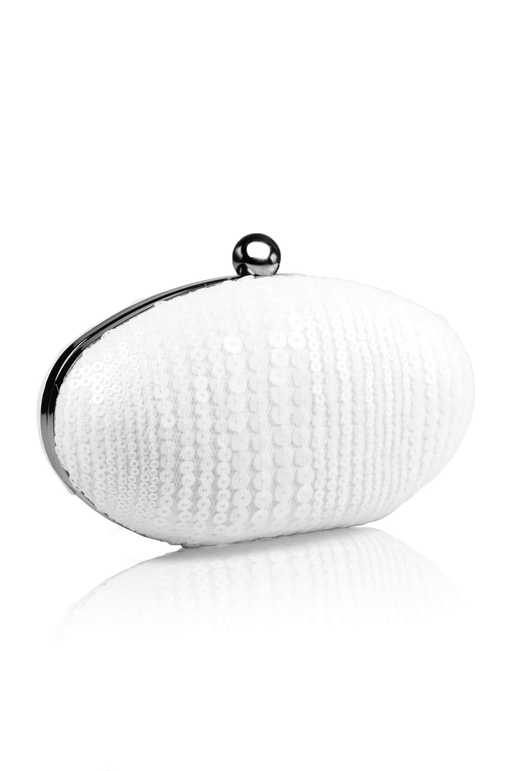 Sequin Embroidered Tulle Oval Clutch