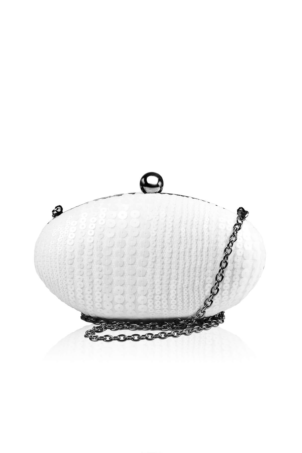 Sequin Embroidered Tulle Oval Clutch