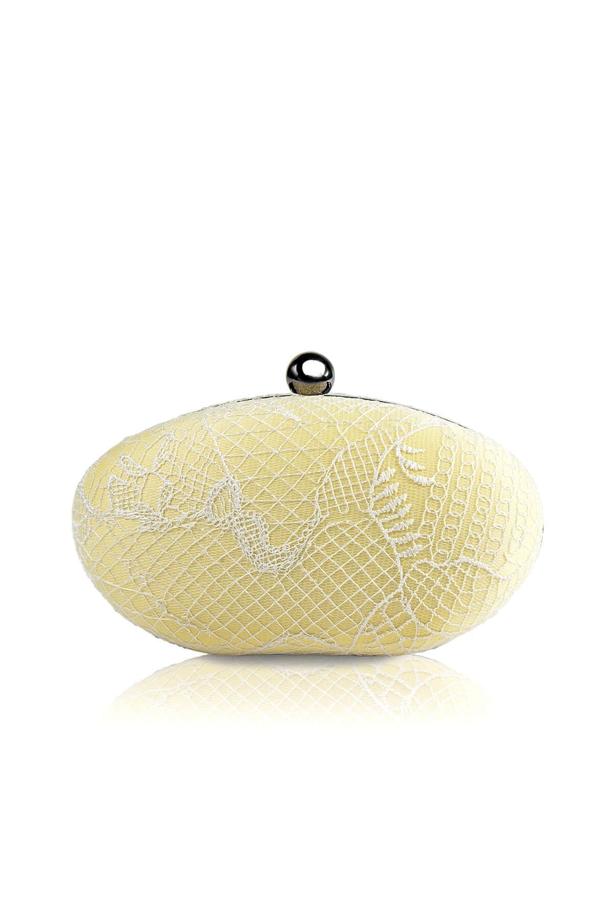 Embroidered Tulle Oval Clutch