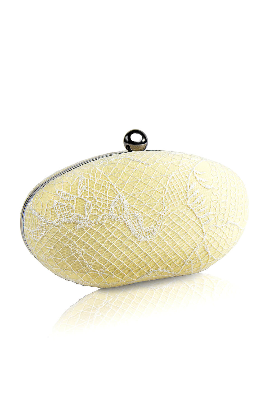 Embroidered Tulle Oval Clutch