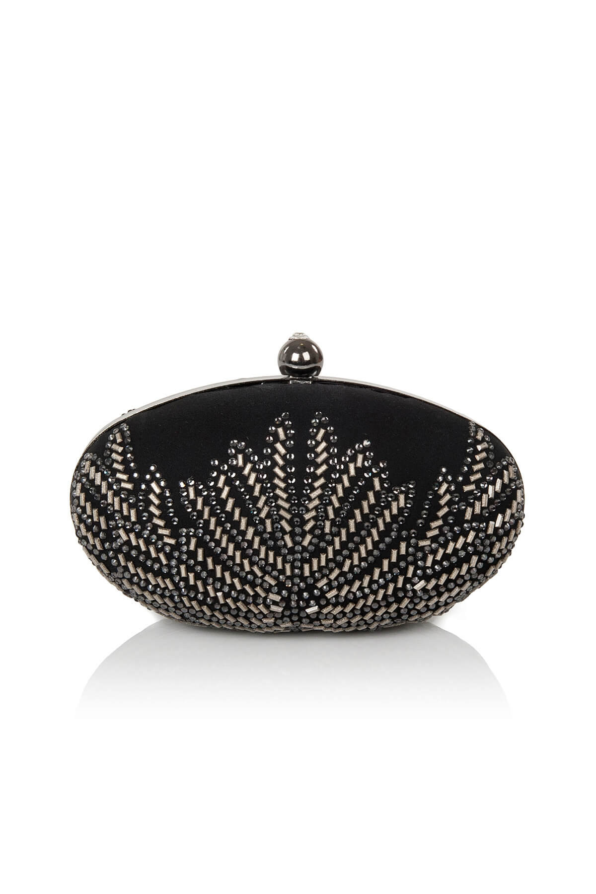 Embellished Feather-Motif Oval Clutch