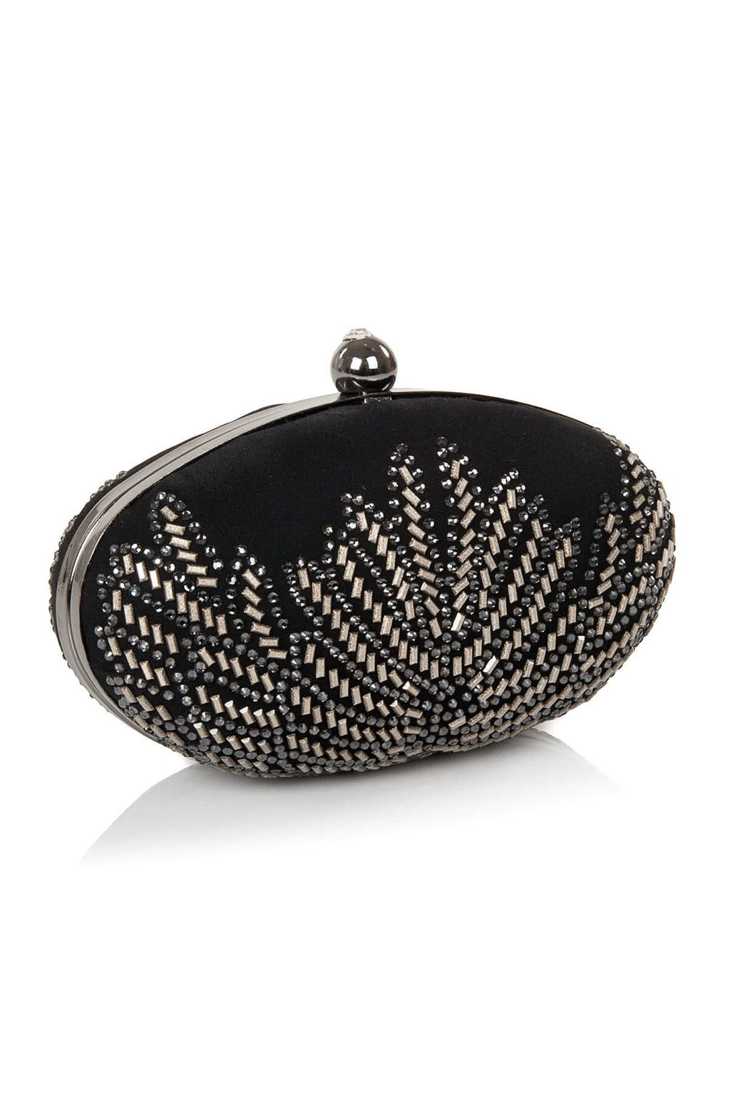 Embellished Feather-Motif Oval Clutch