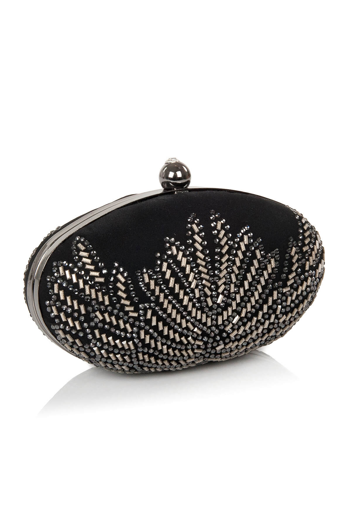 Embellished Feather-Motif Oval Clutch