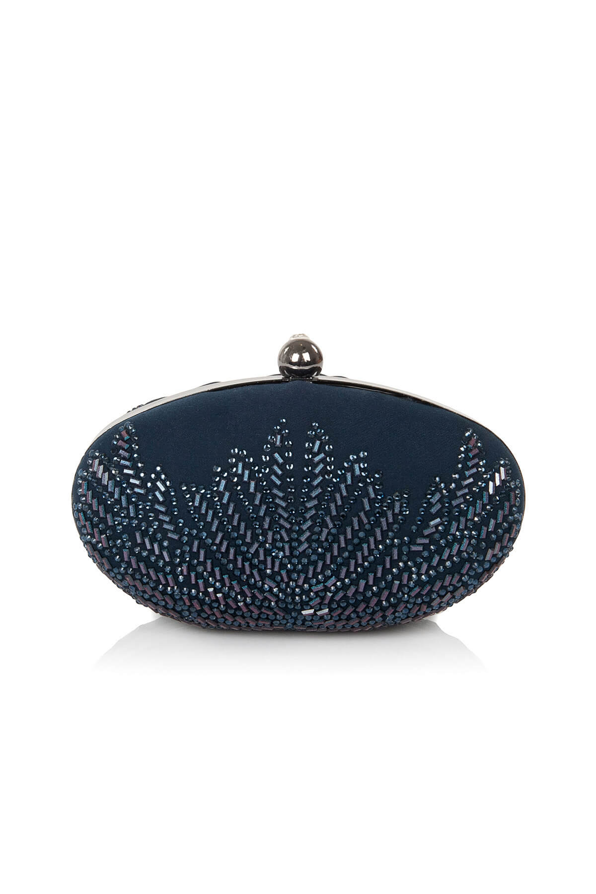 Embellished Feather-Motif Oval Clutch