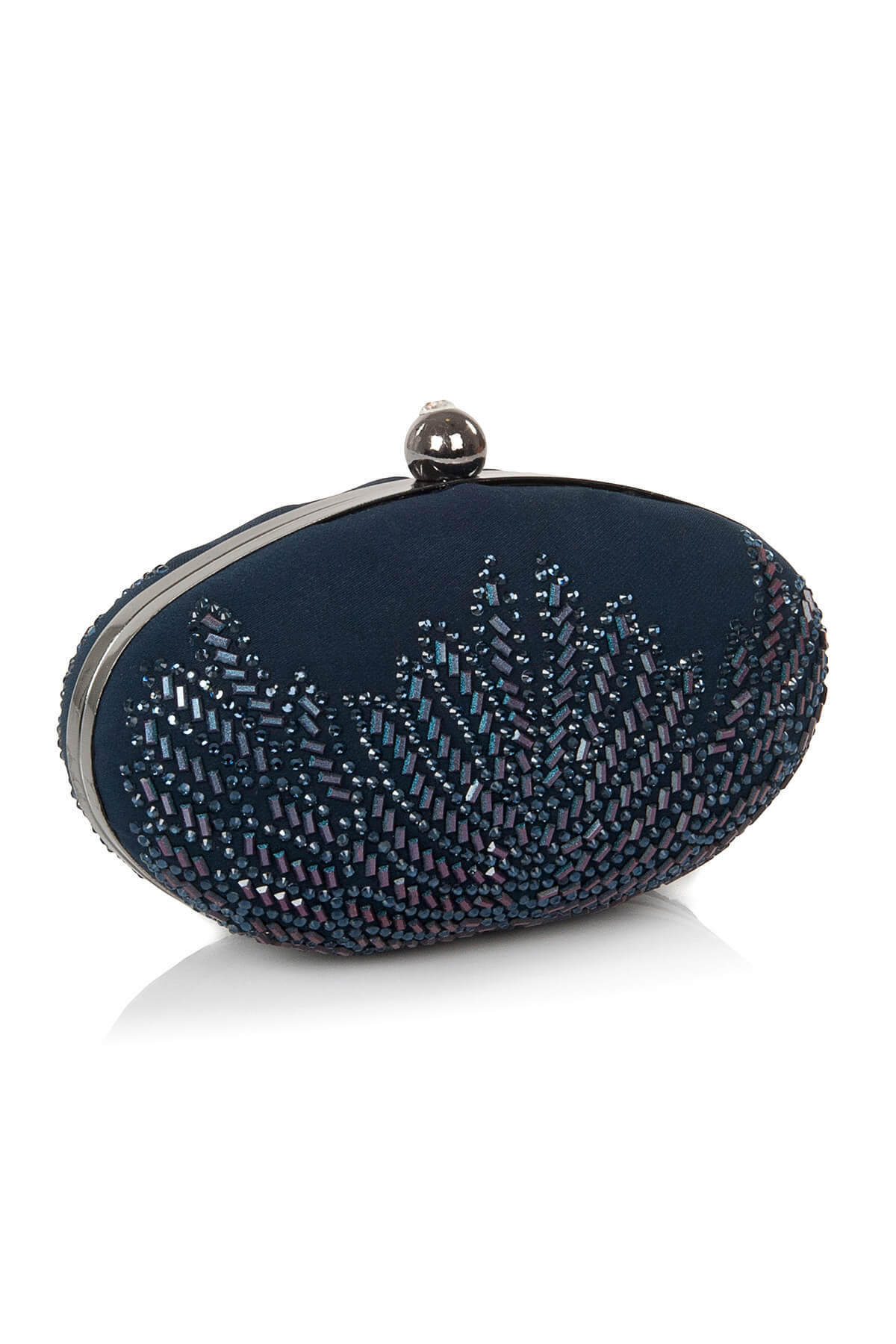 Embellished Feather-Motif Oval Clutch