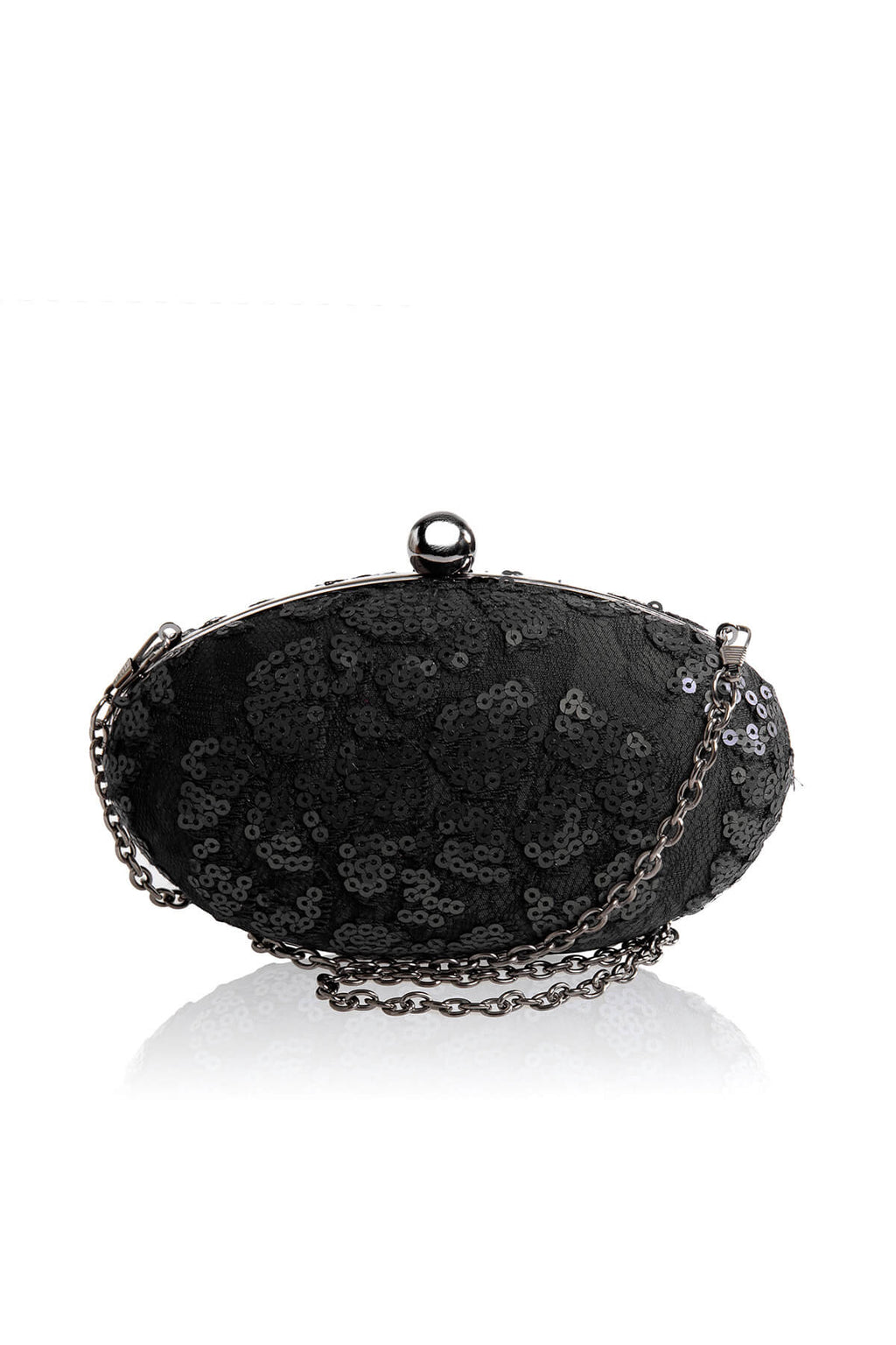 Paillette Embroidered Lace Oval Clutch