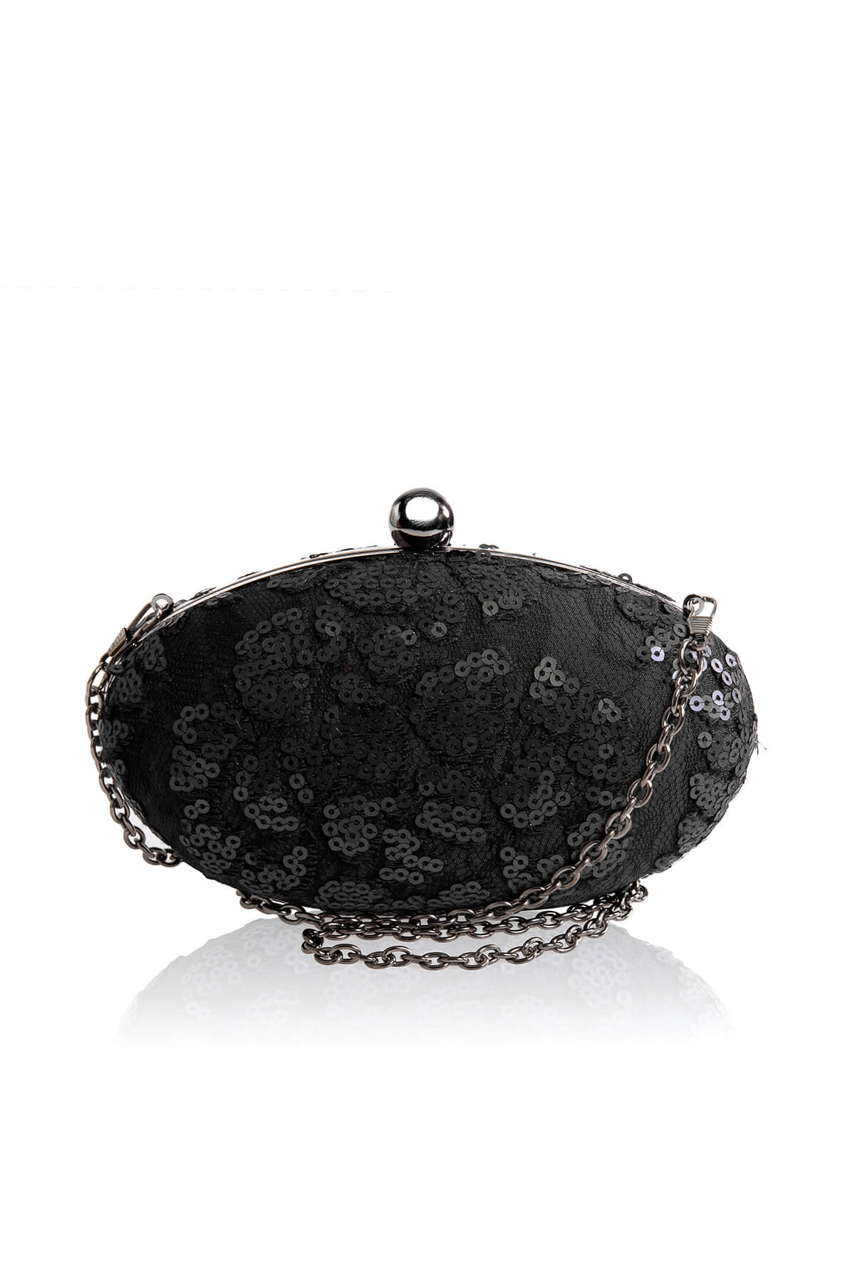 Paillette Embroidered Lace Oval Clutch