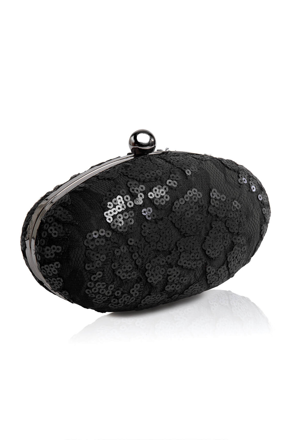 Paillette Embroidered Lace Oval Clutch