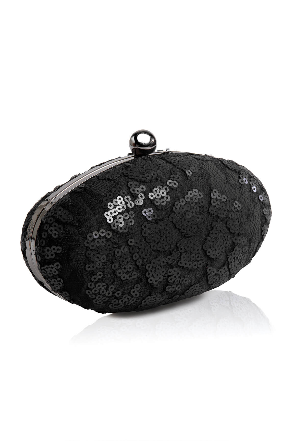 Paillette Embroidered Lace Oval Clutch