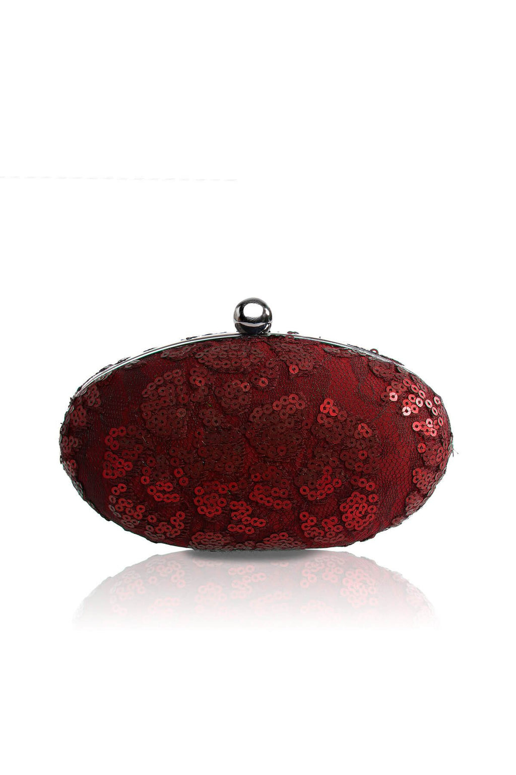 Paillette Embroidered Lace Oval Clutch