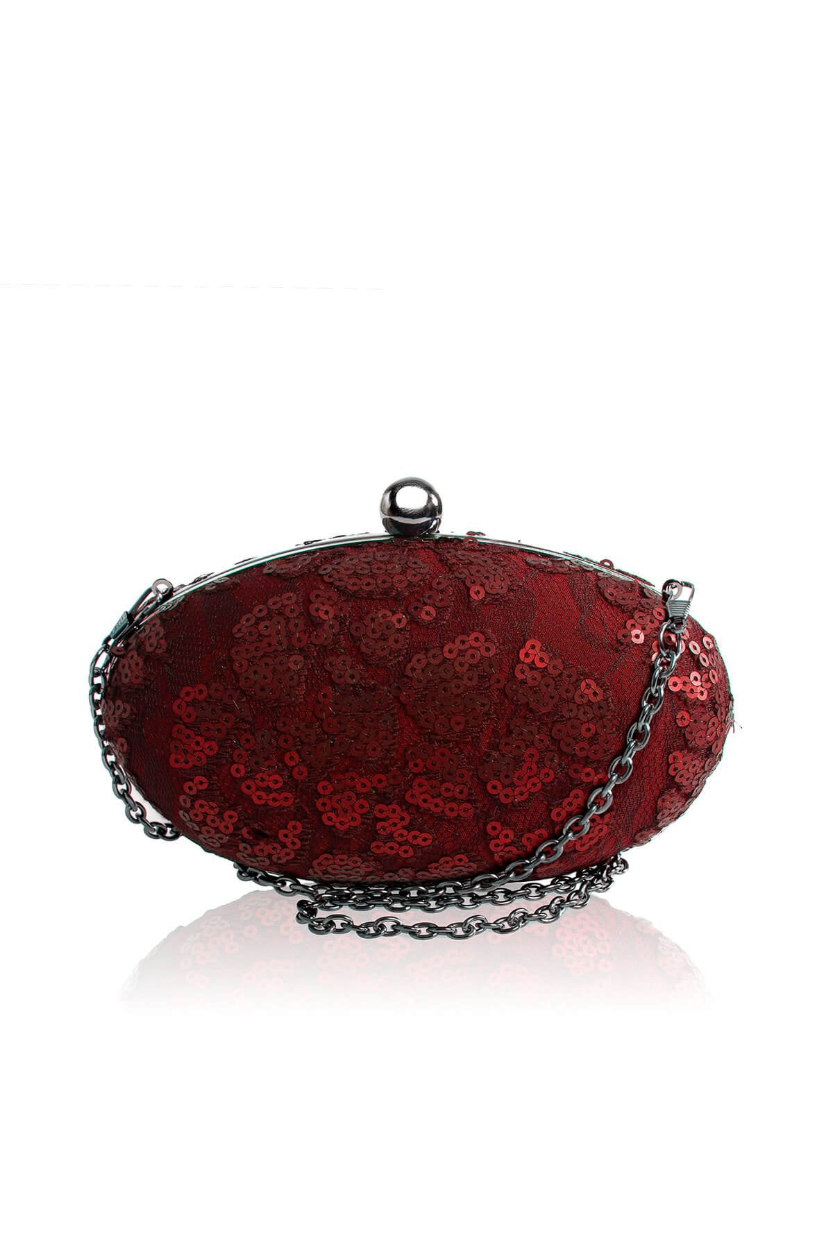 Paillette Embroidered Lace Oval Clutch