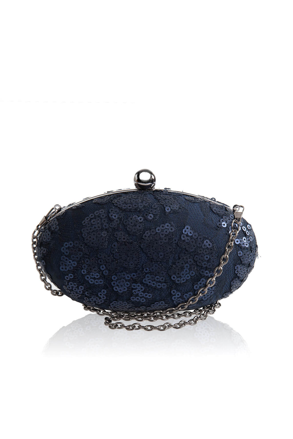 Paillette Embroidered Lace Oval Clutch