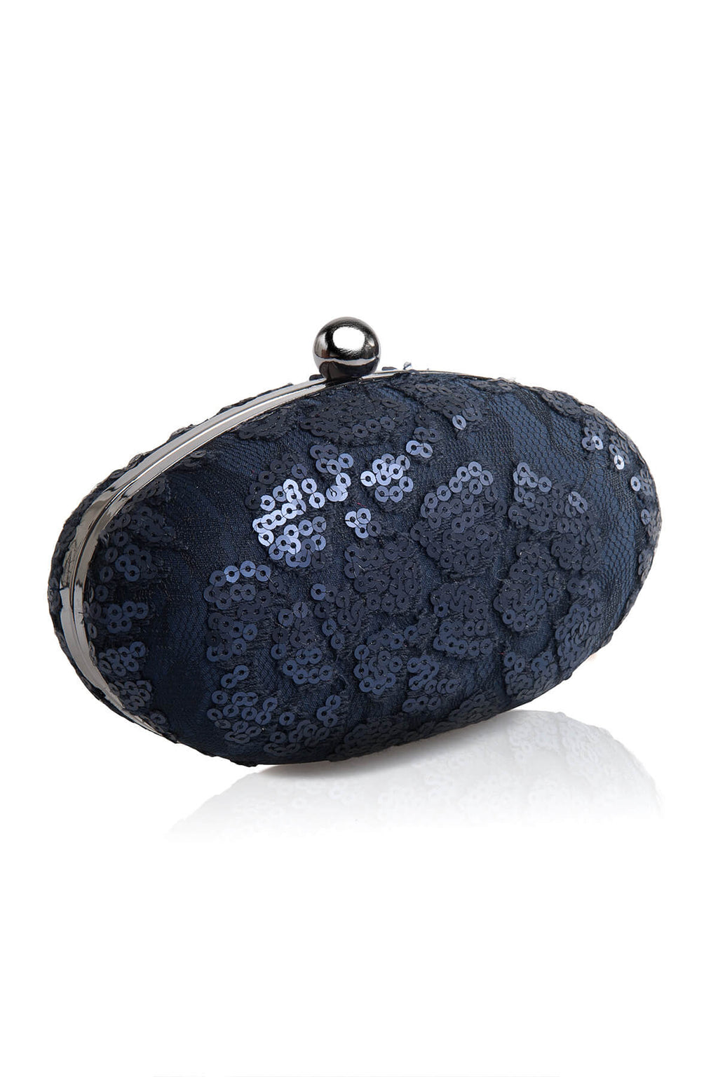 Paillette Embroidered Lace Oval Clutch