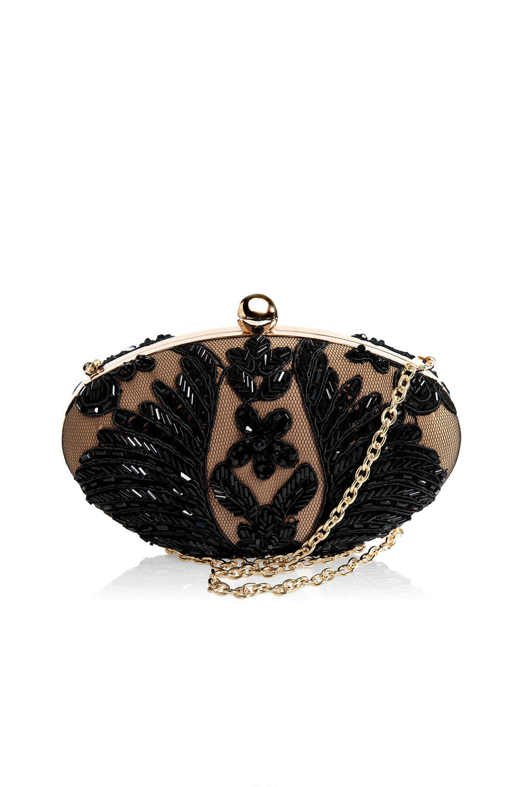 Hand Beaded Corded Embroidery Oval Clutch