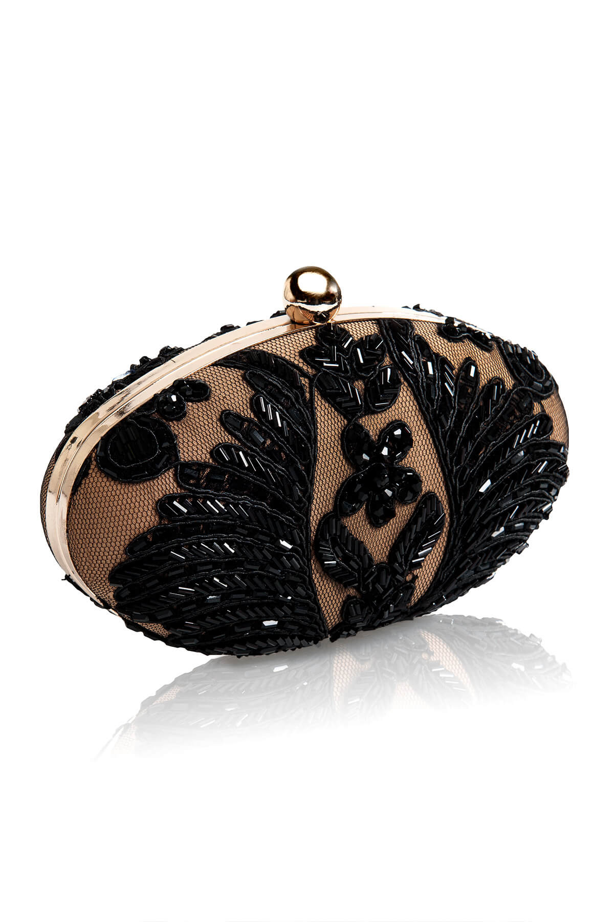 Hand Beaded Corded Embroidery Oval Clutch