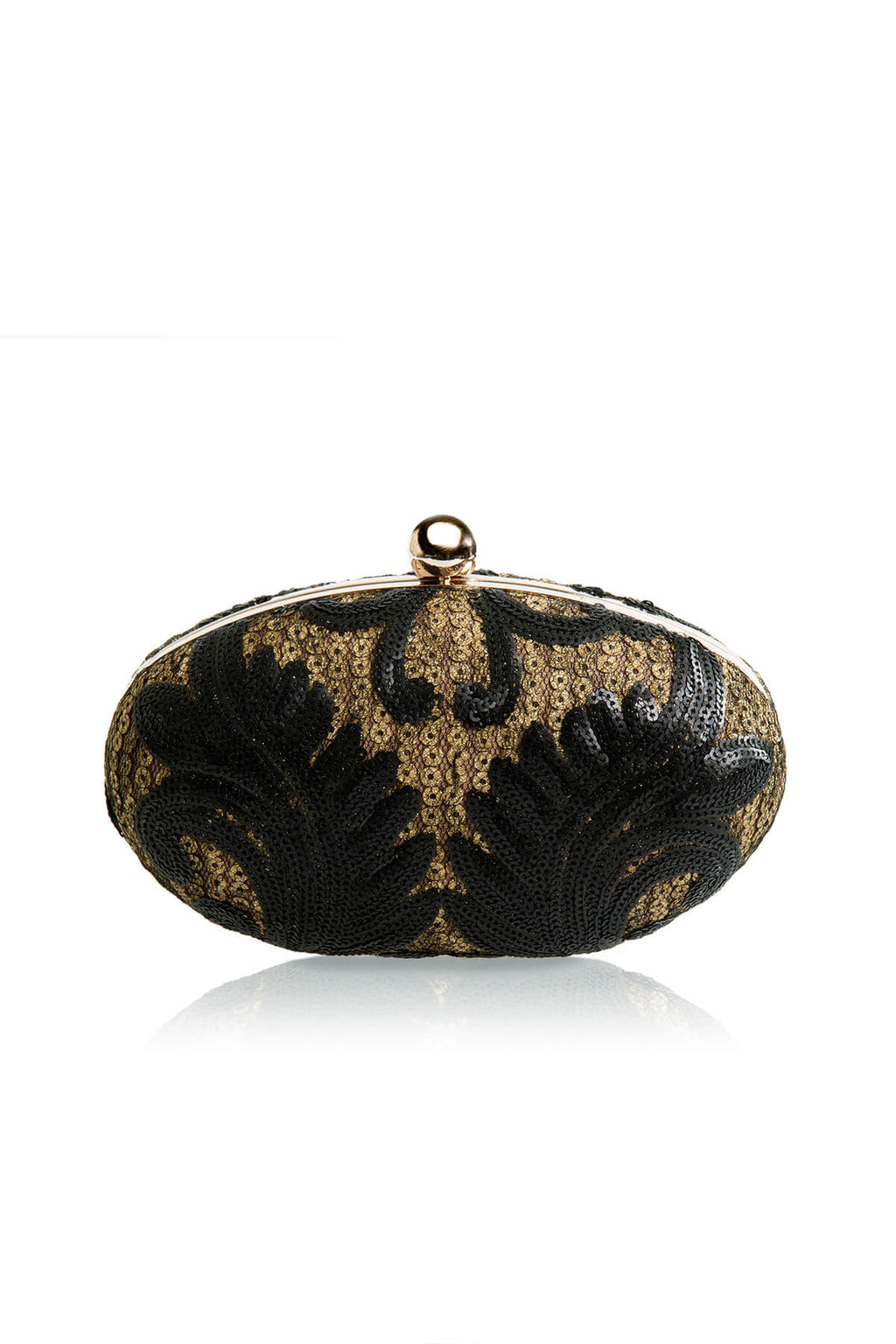 Paillette Embroidered Lace Appliqué Oval Clutch
