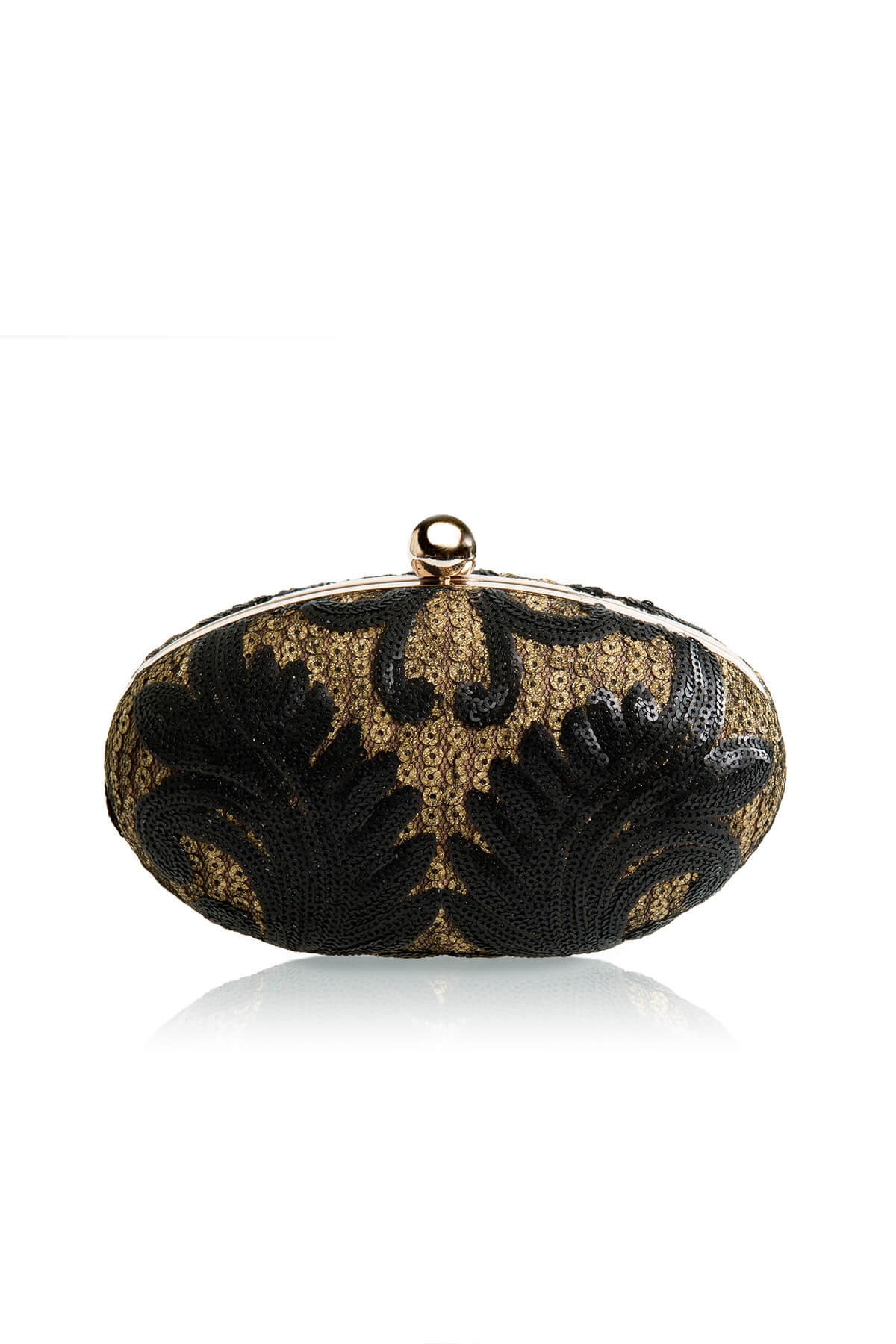 Paillette Embroidered Lace Appliqué Oval Clutch