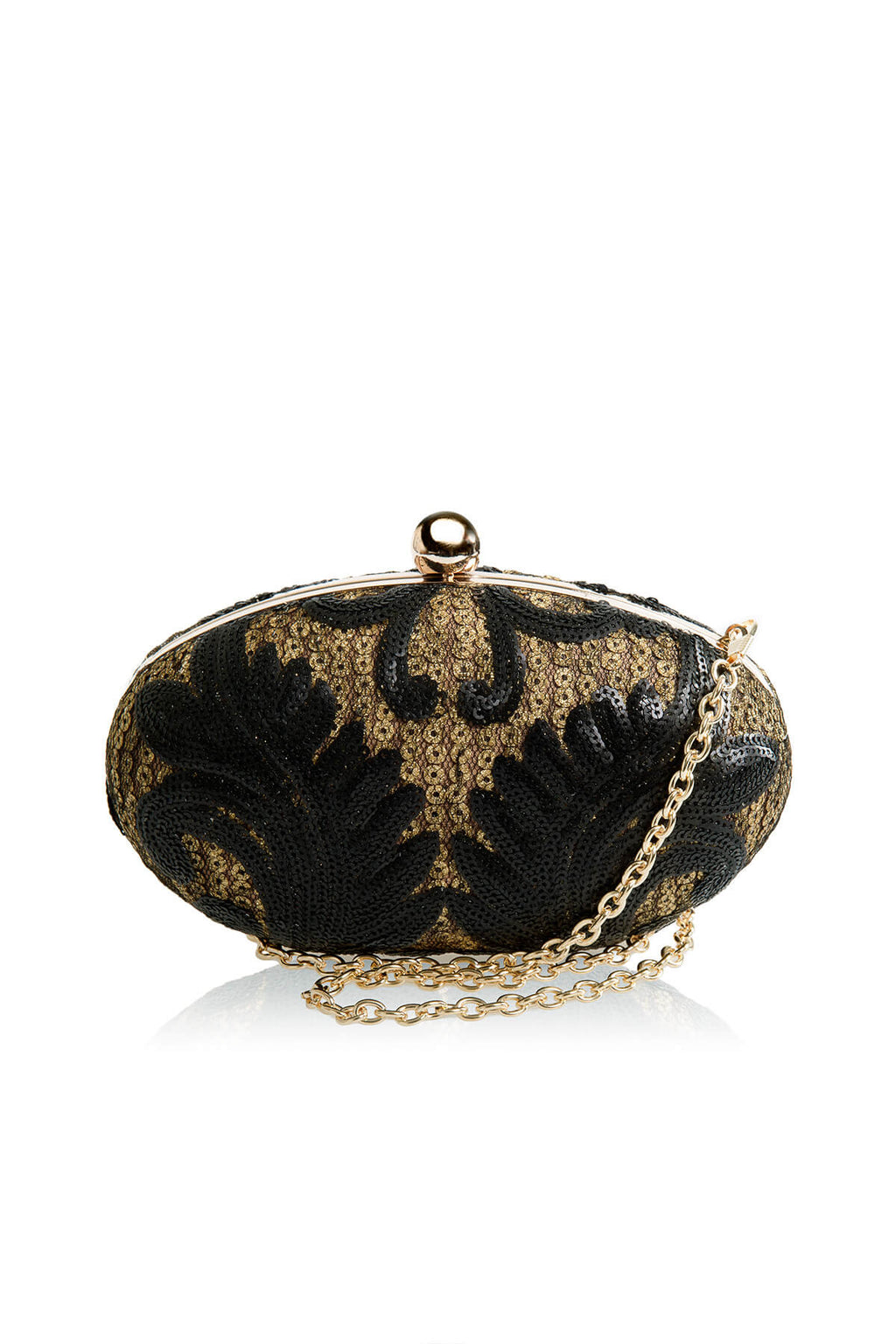 Paillette Embroidered Lace Appliqué Oval Clutch
