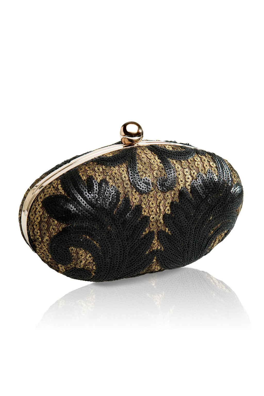 Paillette Embroidered Lace Appliqué Oval Clutch