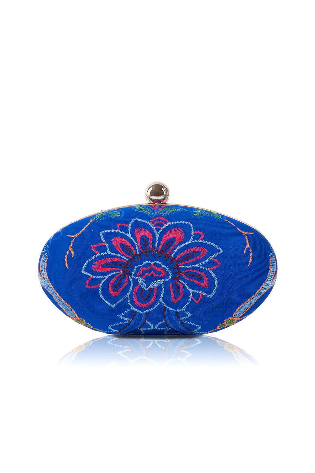Floral Embroidered Oval Clutch