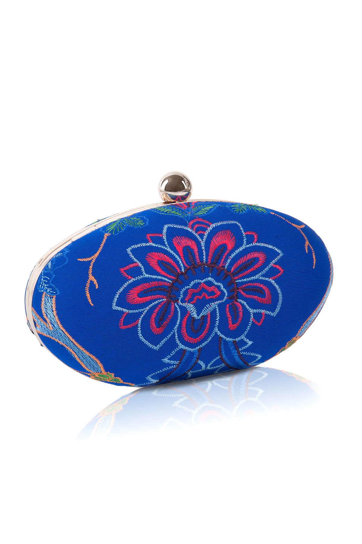 Floral Embroidered Oval Clutch