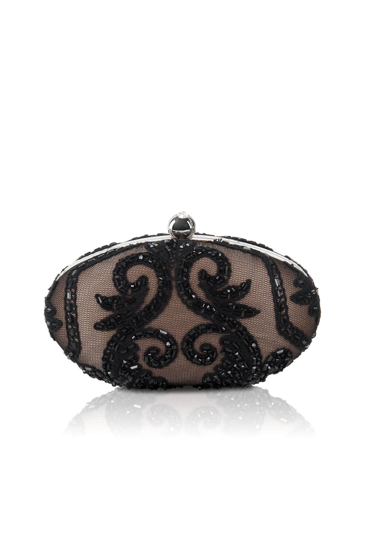 Beaded Embroidered Tulle Oval Clutch