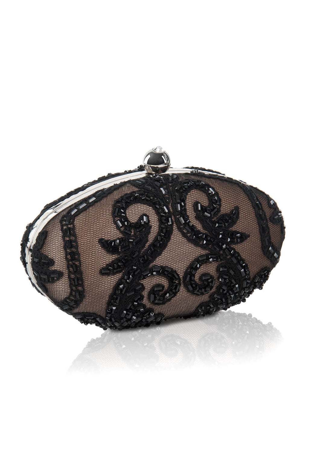Beaded Embroidered Tulle Oval Clutch