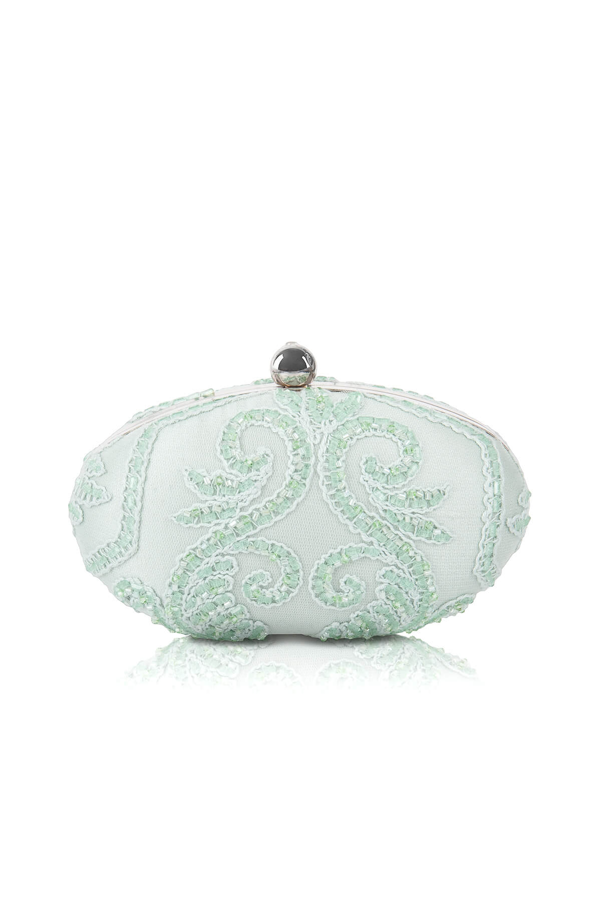 Beaded Embroidered Tulle Oval Clutch