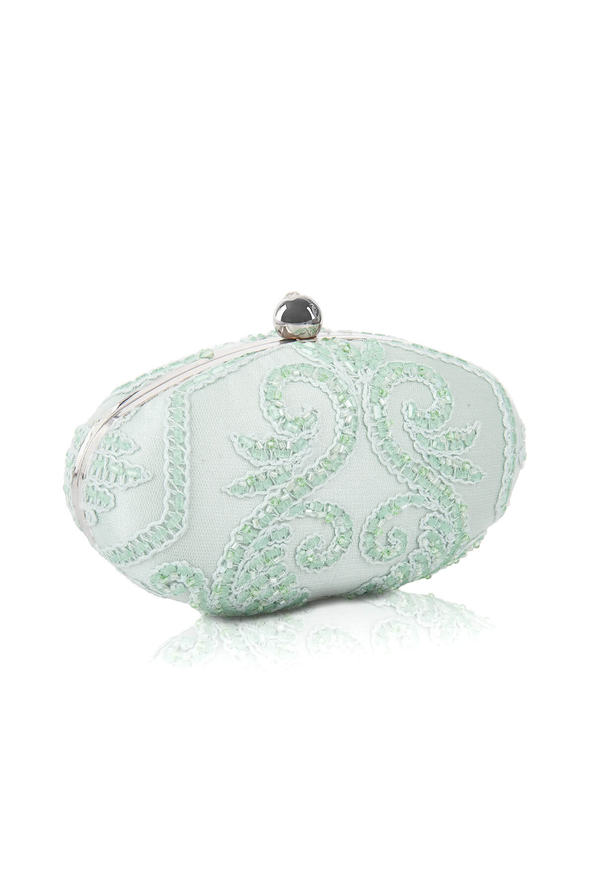 Beaded Embroidered Tulle Oval Clutch