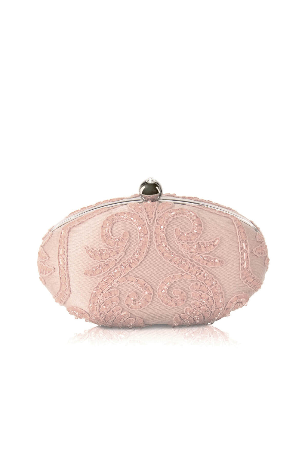 Beaded Embroidered Tulle Oval Clutch