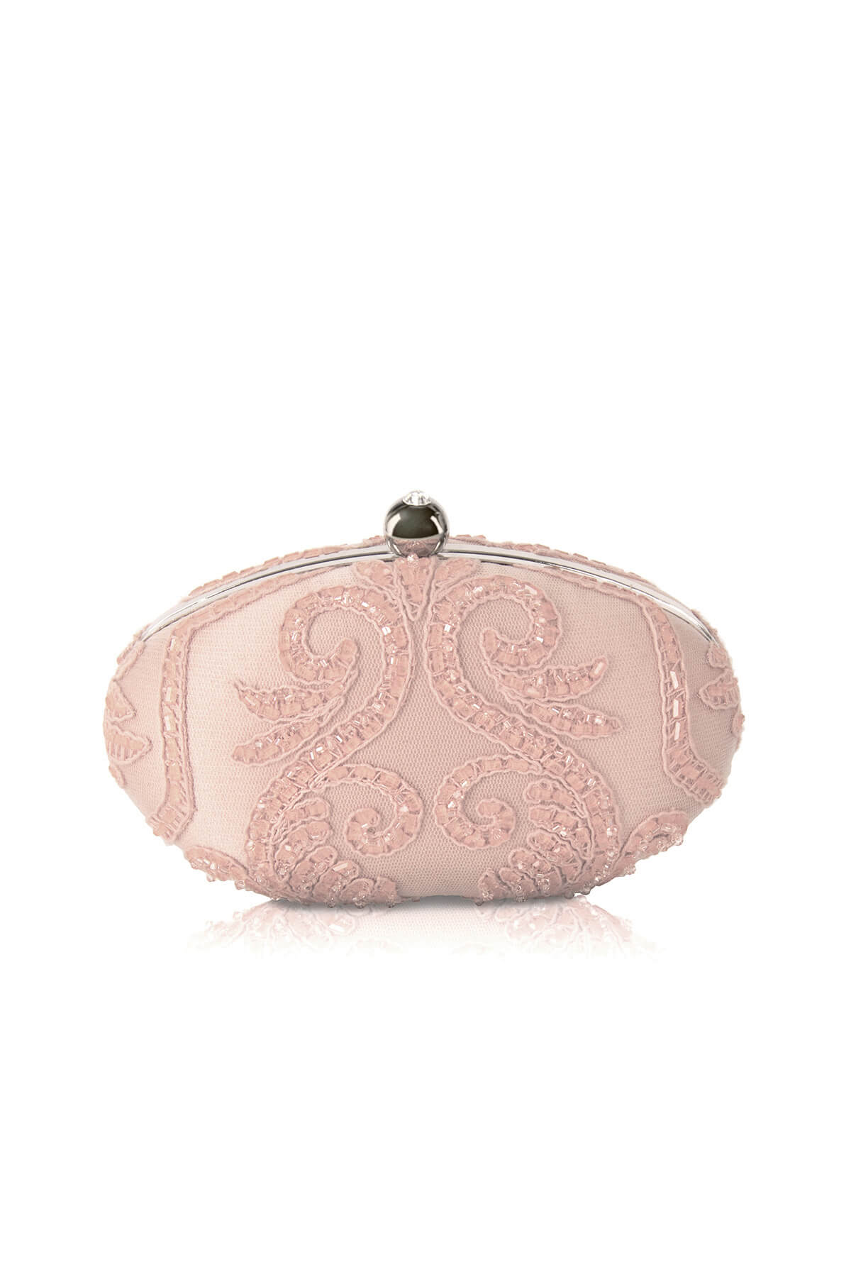 Beaded Embroidered Tulle Oval Clutch
