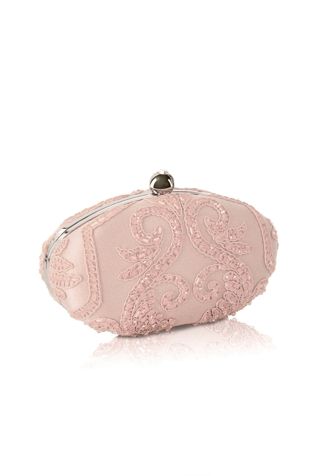 Beaded Embroidered Tulle Oval Clutch